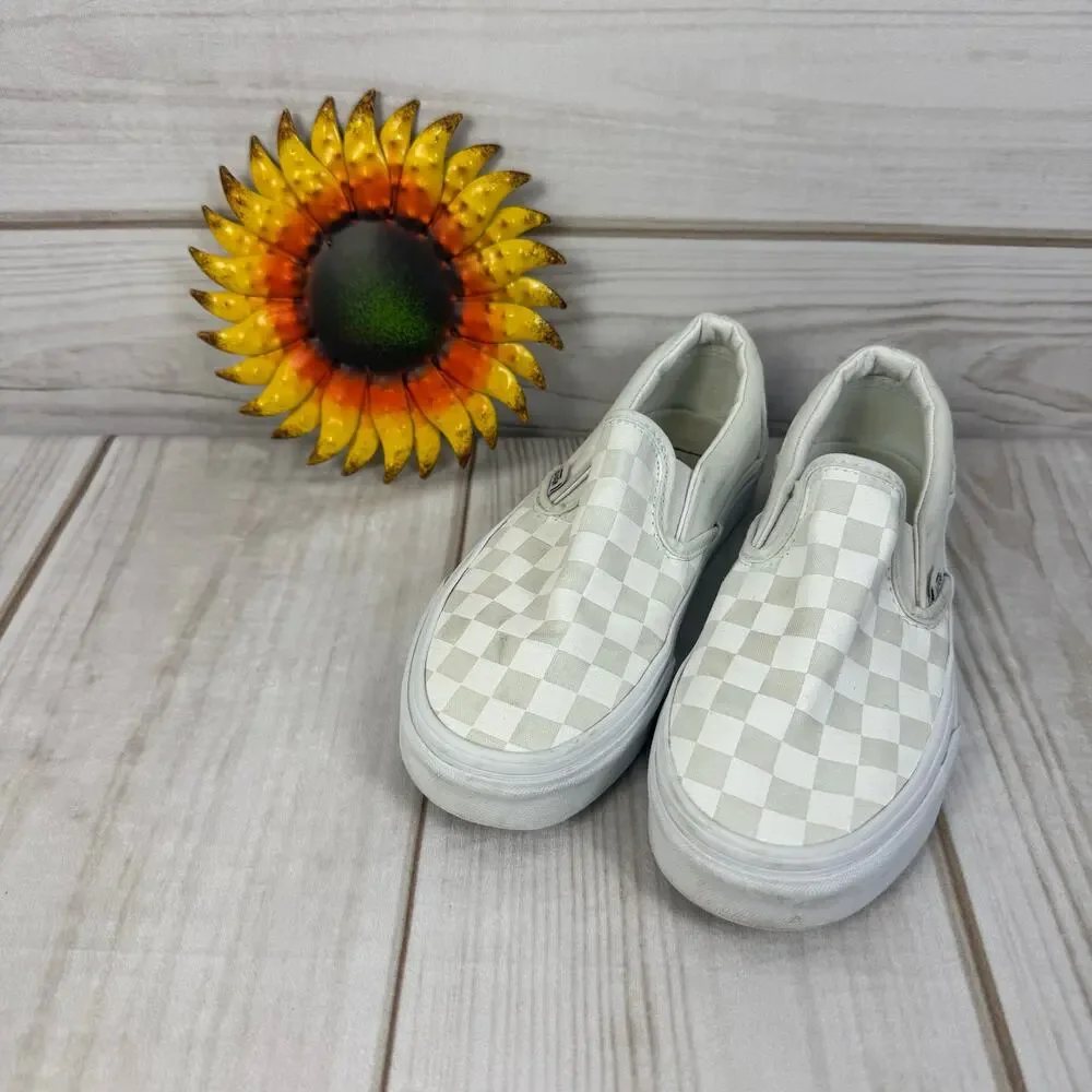 Vans Slip On Checkerboard White Grey Low Top Sneakers Shoes Womens Size 5.5